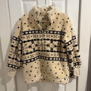 LOFT Cream and Black Fleece Pullover